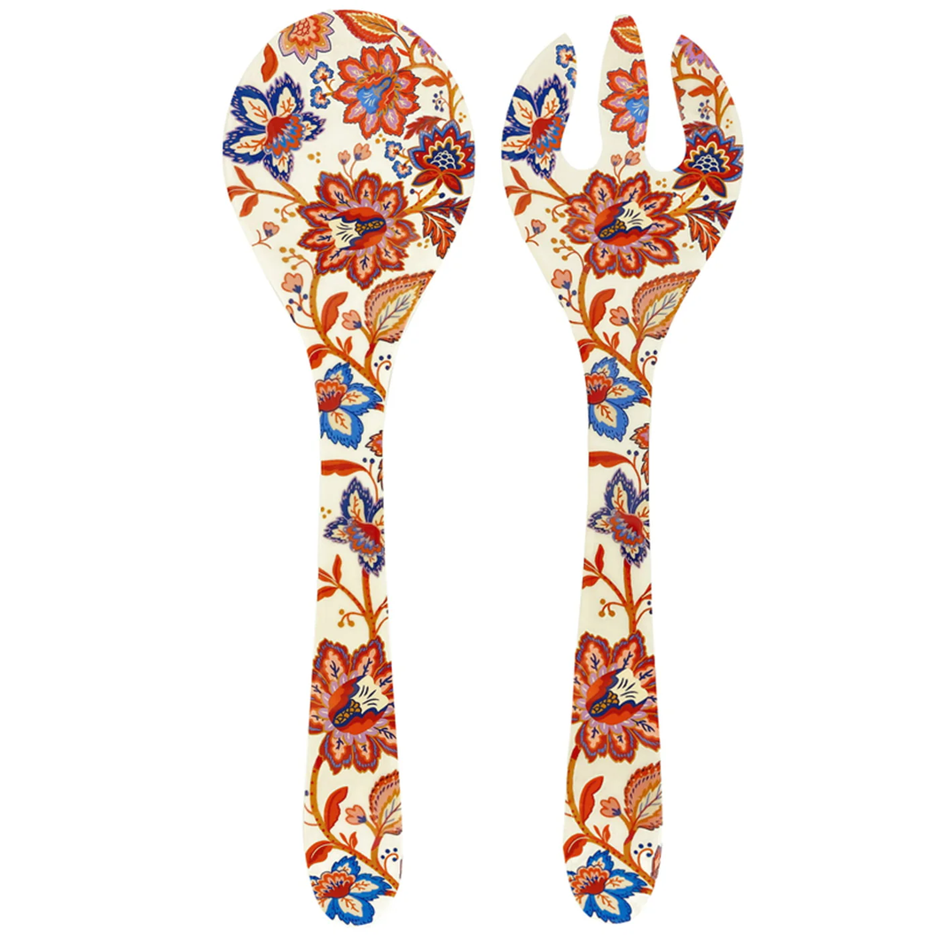 JAIPUR Floral melamine salad servers - 33 cm